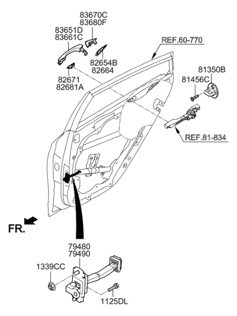 2022 Hyundai Ioniq Rear Door Outside Grip, Left Diagram for 83651-G2010
