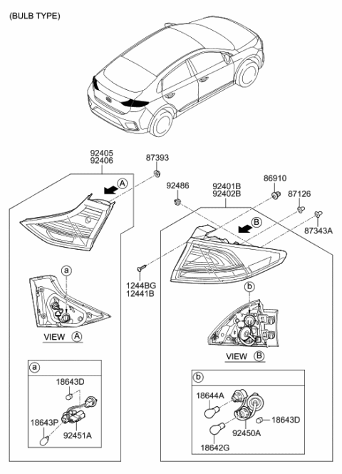 2021 Hyundai Ioniq Rear Combination Holder & Wiring,Exterior Diagram for 92480-G2050