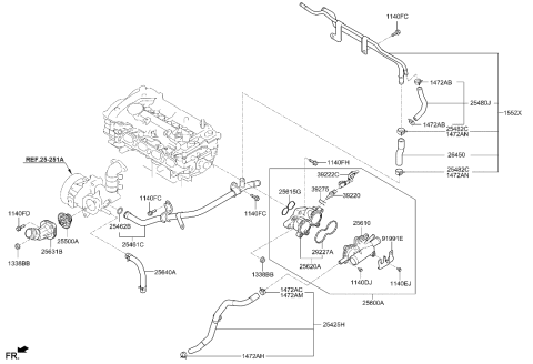 2021 Hyundai Ioniq Fitting-Coolant Inlet Diagram for 25631-03HA0