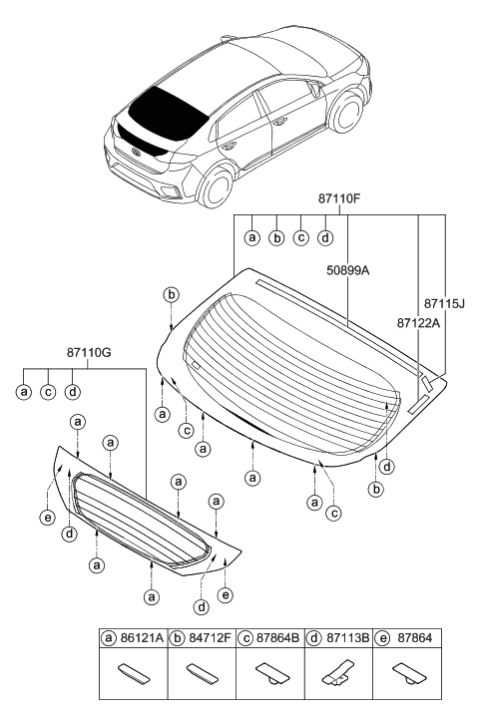 2021 Hyundai Ioniq Glass Assembly-Tail Gate,Upper Diagram for 87110-G2020