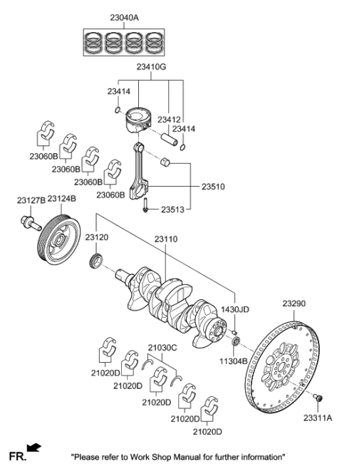 2021 Hyundai Ioniq Piston & Pin & Snap Ring Assembly Diagram for 23041-03HA0