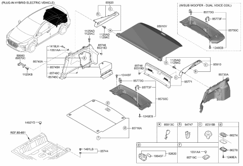 2020 Hyundai Ioniq Cap-Covering Shelf Side Front,LH Diagram for 85913-G2000-T9Y