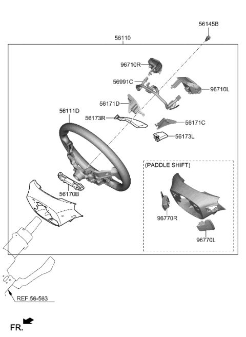 2022 Hyundai Ioniq Steering Wheel Assembly Diagram for 56100-G2AR0-T9Y