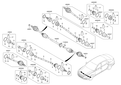 2018 Hyundai Genesis G90 Bearing Bracket & Shaft Assembly Diagram for 49560-D2100