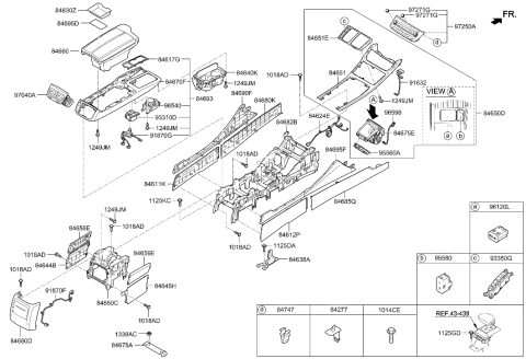 2019 Hyundai Genesis G90 Console Armrest Assembly Diagram for 84660-D2100-VVB