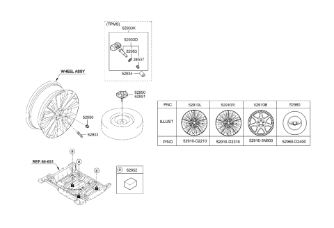 2018 Hyundai Genesis G90 Aluminium Wheel Assembly Diagram for 52910-3N900