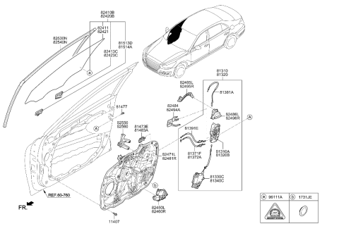 2017 Hyundai Genesis G90 Front Door Outside Handle Cable Assembly Diagram for 81381-D2000