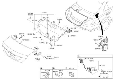 2018 Hyundai Genesis G90 Power Tail Gate Power Latch Assembly Diagram for 81230-D2010