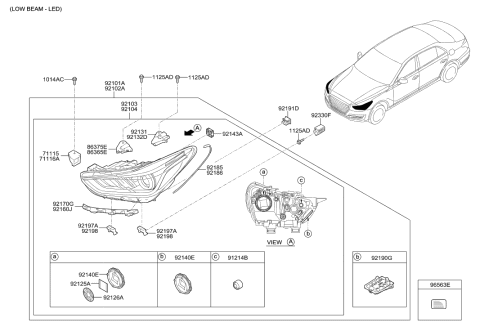 2019 Hyundai Genesis G90 Headlamp Assembly, Left Diagram for 92101-D2010