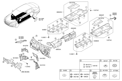 2017 Hyundai Genesis G90 Under Cover Assembly,RH Diagram for 84145-D2000