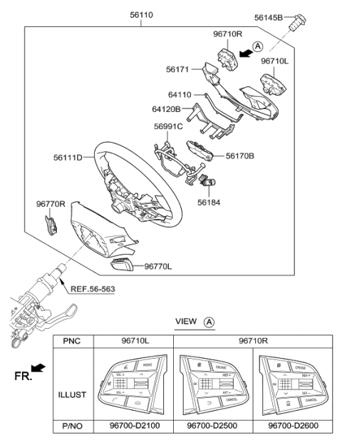 2019 Hyundai Genesis G90 Steering Remote Control Switch Assembly, Left Diagram for 96700-D2110-VV5