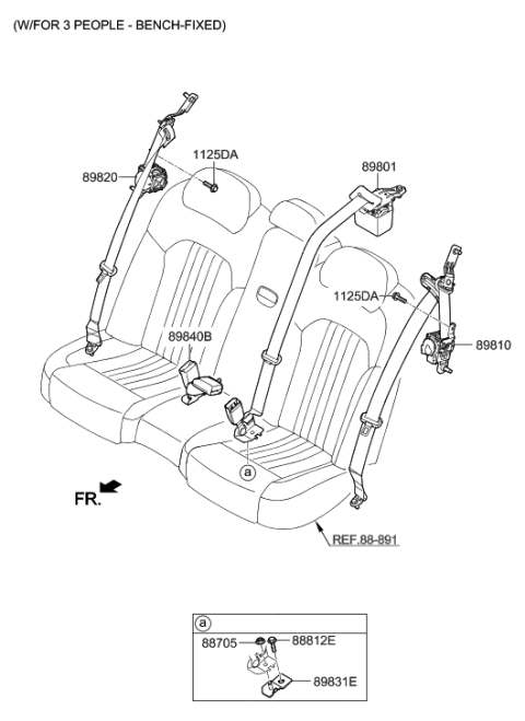 2019 Hyundai Genesis G90 Rear Right Seat Belt Assembly Diagram for 89820-D2500-NVH