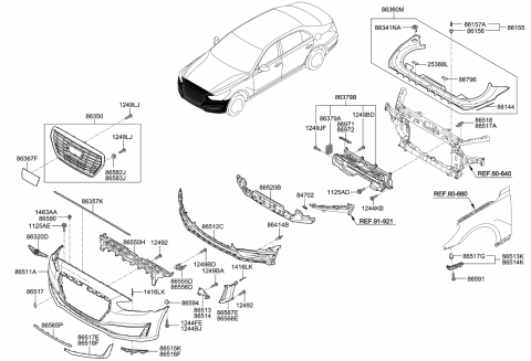 2018 Hyundai Genesis G90 Bracket-Front Bumper Side,LH Diagram for 86513-D2000