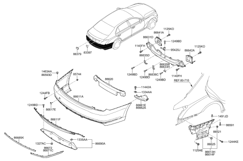 2017 Hyundai Genesis G90 Moulding-Rear Bumper,LH Diagram for 86671-D2000