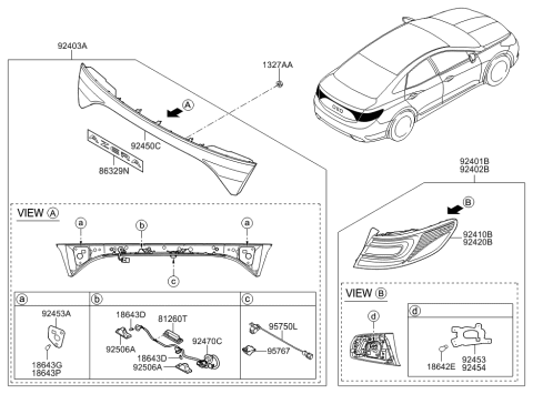 2014 Hyundai Azera Lamp Assembly-Rear Combination,Center Diagram for 92401-3V410