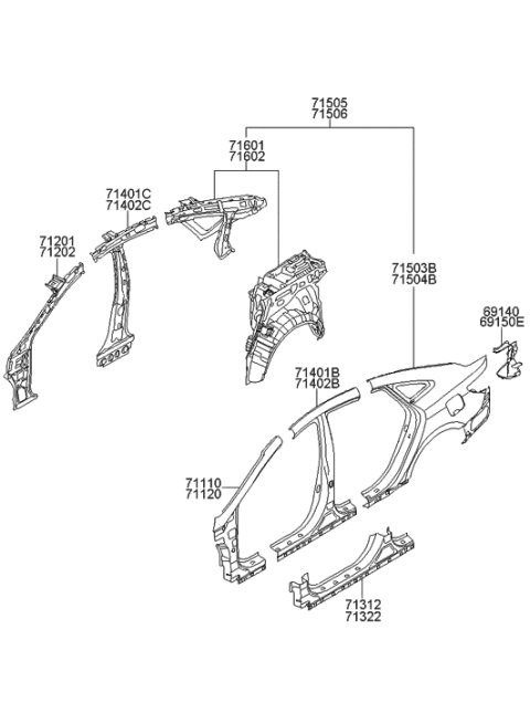 2013 Hyundai Azera Panel Assembly-Pillar Outer,LH Diagram for 71110-3VA00