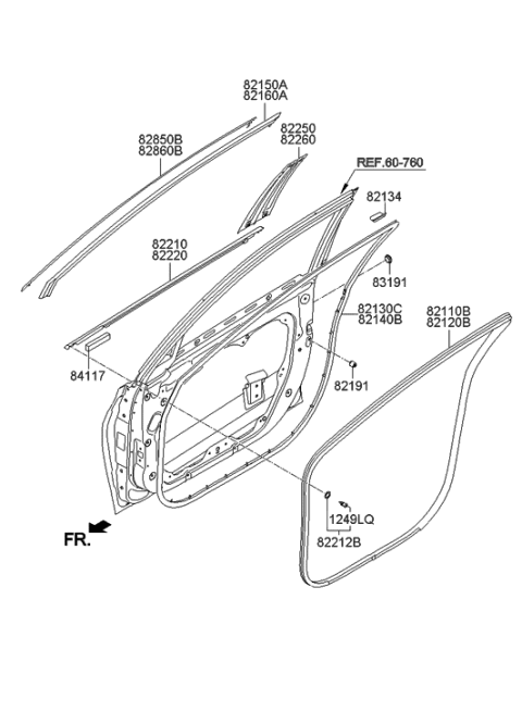 2012 Hyundai Azera Weatherstrip Assembly-Front Door Side LH Diagram for 82130-3V000