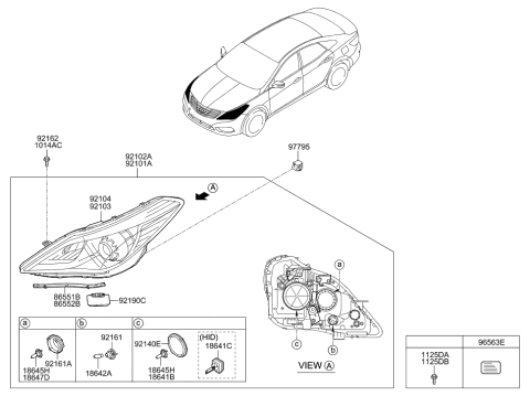2014 Hyundai Azera Head Lamp Sub Assembly, Left Diagram for 92103-3V040