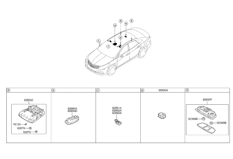 2014 Hyundai Azera Rear Personal Lamp Assembly Diagram for 92870-3V000-RA5
