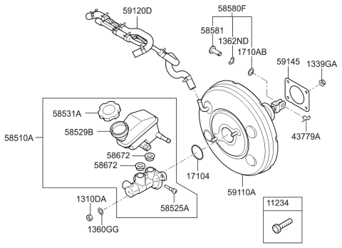2014 Hyundai Azera Brake Master Cylinder & Booster Diagram