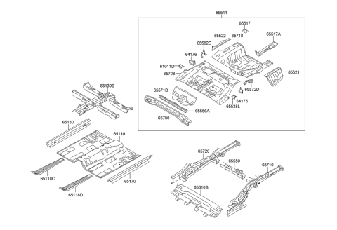 2013 Hyundai Azera Member Assembly-Rear Floor Side,RH Diagram for 65720-3V100