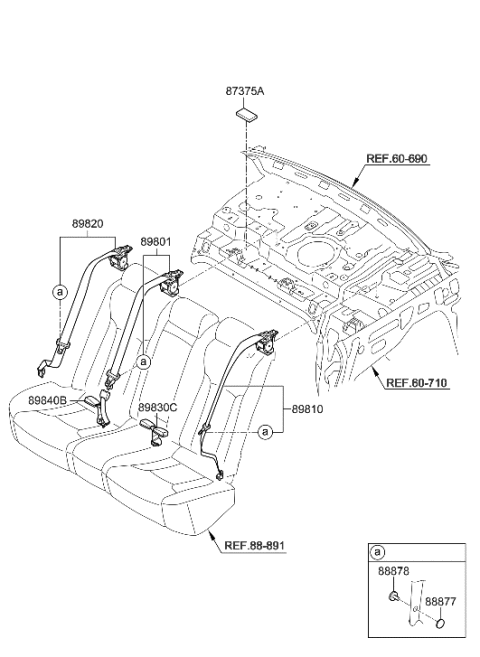 2011 Hyundai Azera Rear Right Seat Belt Assembly Diagram for 89820-3V500-RY