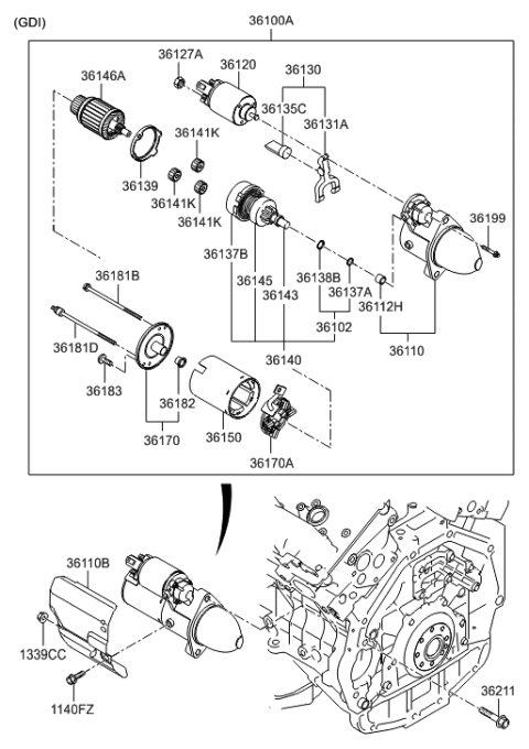 2014 Hyundai Azera Brush Holder Assembly Diagram for 36159-3C210