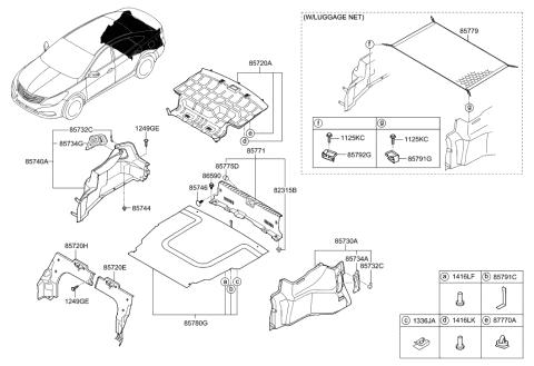 2013 Hyundai Azera Trim Assembly-Lugg Partition Diagram for 85785-3V000-RY