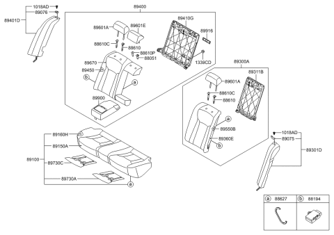 2014 Hyundai Azera Headrest Assembly-Rear Seat Center Diagram for 89700-3V100-XBD