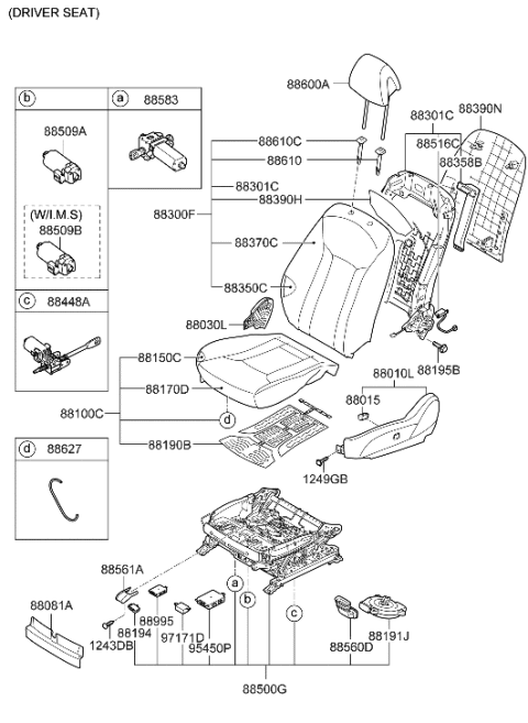 2012 Hyundai Azera Front Driver Side Seat Back Covering Diagram for 88361-3V470-XBD