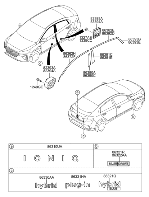 2019 Hyundai Ioniq Pad-Rear Door Impact,RH Diagram for 83394-F2000