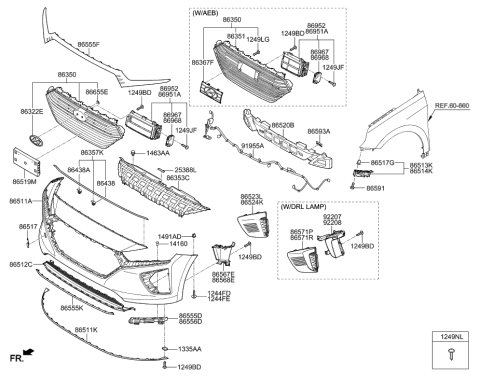 2019 Hyundai Ioniq Radiator Grille Assembly Diagram for 86350-G2100