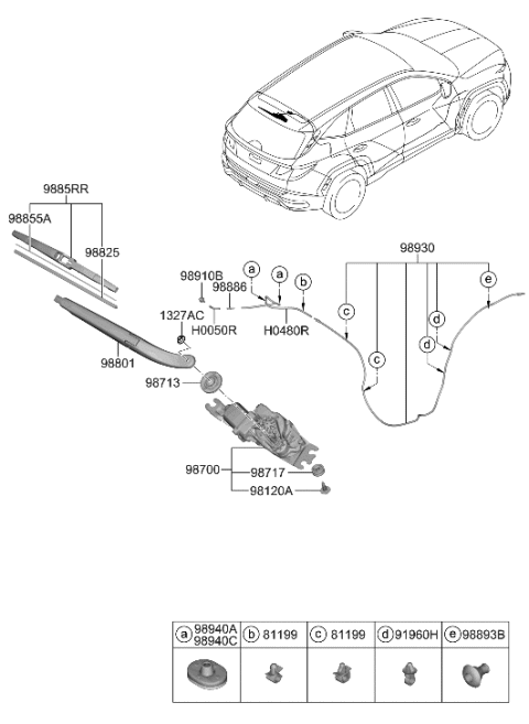 2023 Hyundai Tucson Rail Spring-WIPER Blade,Rear Diagram for 98855-H9000