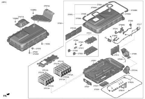 2021 Hyundai Santa Fe Hybrid Battery System Assembly Diagram for 37501-CL000