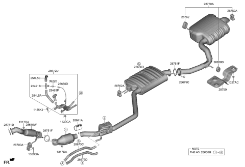 2023 Hyundai Santa Fe Hybrid Muffler & Exhaust Pipe Diagram