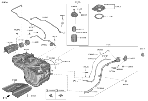 2021 Hyundai Santa Fe Hybrid Tank Assembly-Fuel Diagram for 31150-P4500