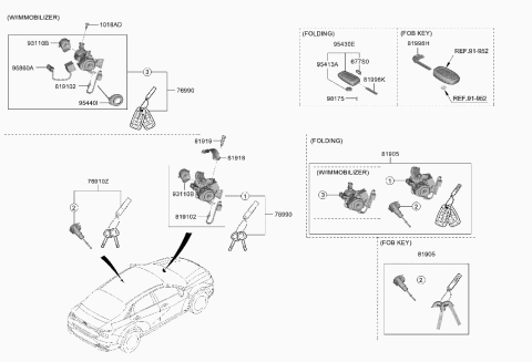 2021 Hyundai Elantra Key & Cylinder Set Diagram