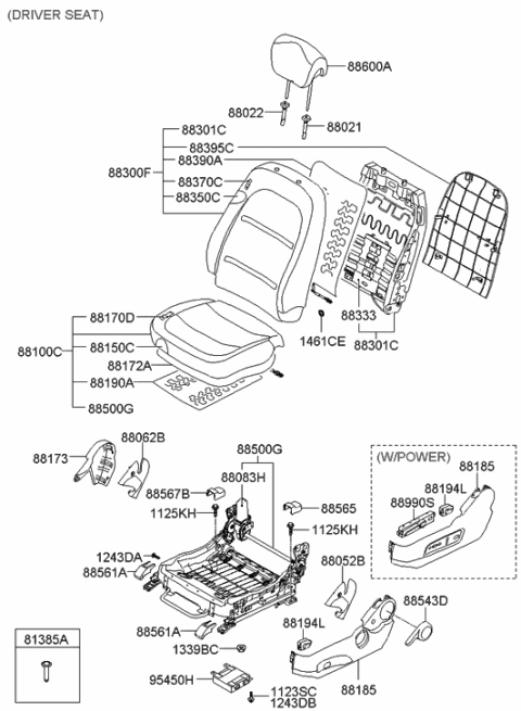 2005 Hyundai Azera Front Driver Side Seat Back Covering Diagram for 88380-3L400-WKS