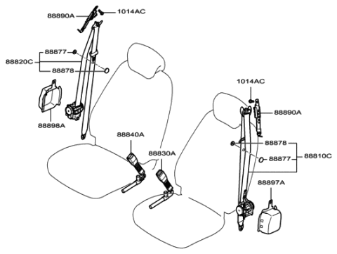 2006 Hyundai Azera Front Seat Belt Assembly Right Diagram for 88820-3L600-J9