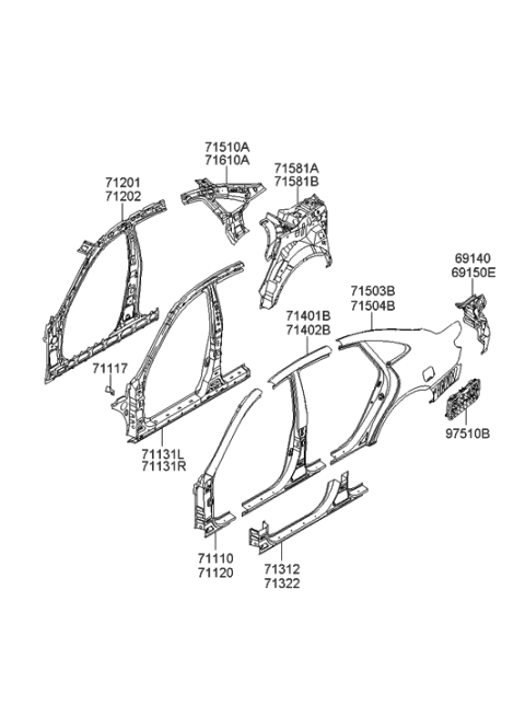 2006 Hyundai Azera Panel Assembly-Quarter Outer,RH Diagram for 71504-3LC10