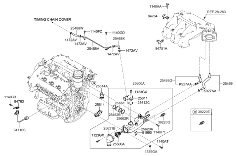2005 Hyundai Azera Fitting-Water Outlet Diagram for 25611-3C100