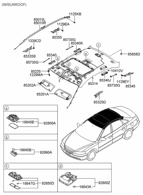 2006 Hyundai Azera Sunvisor & Head Lining Diagram 2