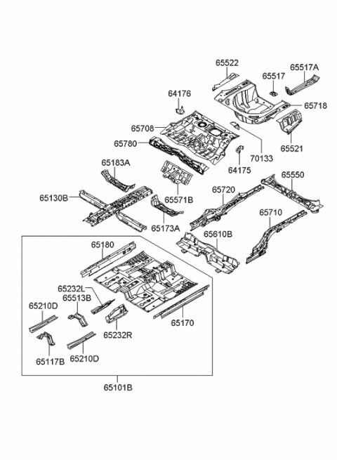 2005 Hyundai Azera Reinforcement Assembly-Center Floor Diagram for 65130-3L000
