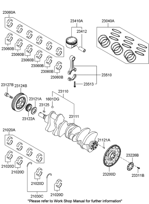2006 Hyundai Azera Piston, Crankshaft & Flywheel Diagram