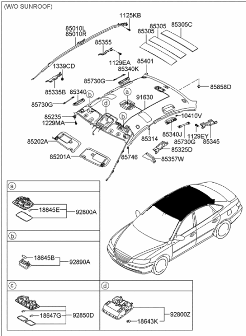 2005 Hyundai Azera Sunvisor & Head Lining Diagram 1