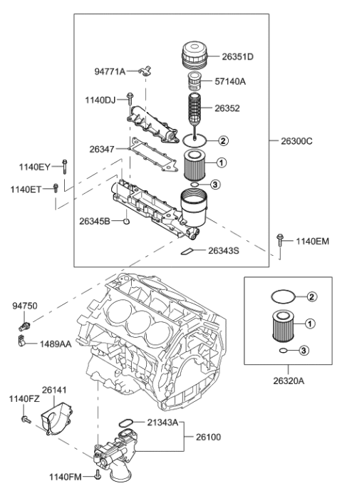 2006 Hyundai Azera Front Case, Oil Cooler & Filter Diagram