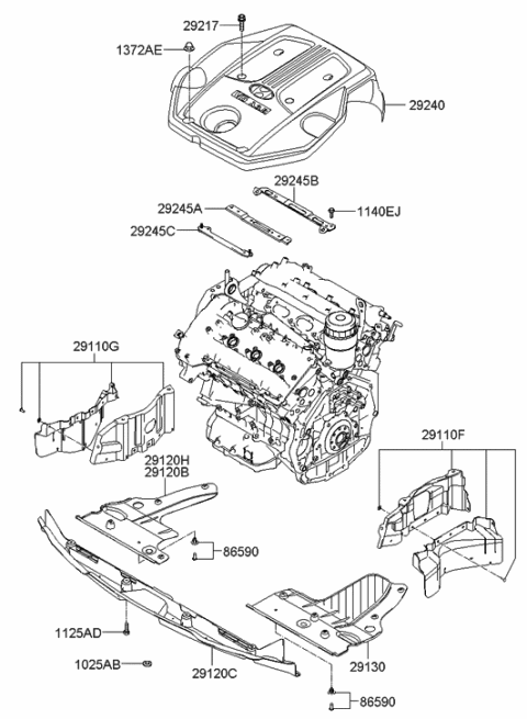 2006 Hyundai Azera Cover-Engine Under,LH Diagram for 29130-3K300