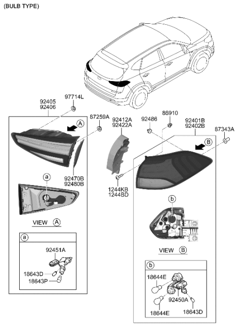2019 Hyundai Tucson Rear Combination Outside Holder & Wiring Diagram for 92480-D3550