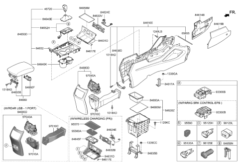 2019 Hyundai Tucson Console Armrest Assembly Diagram for 84660-D3000-TTP