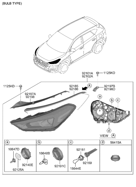 2021 Hyundai Tucson Headlight Halogen With Led Right Diagram for 92102-D3650